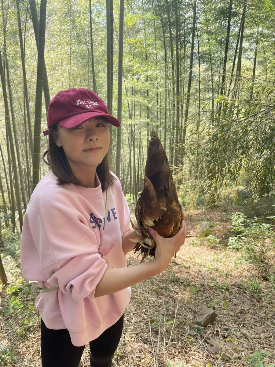 News Headline: Embarking on a Spring Rendezvous, Digging a Basket of Fresh Bamboo Shoots